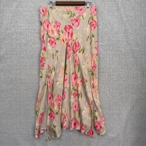 Lane‎ Bryant Floral Silk Skirt Plus Size 18/20 Pink Beige Midi Slit Lined